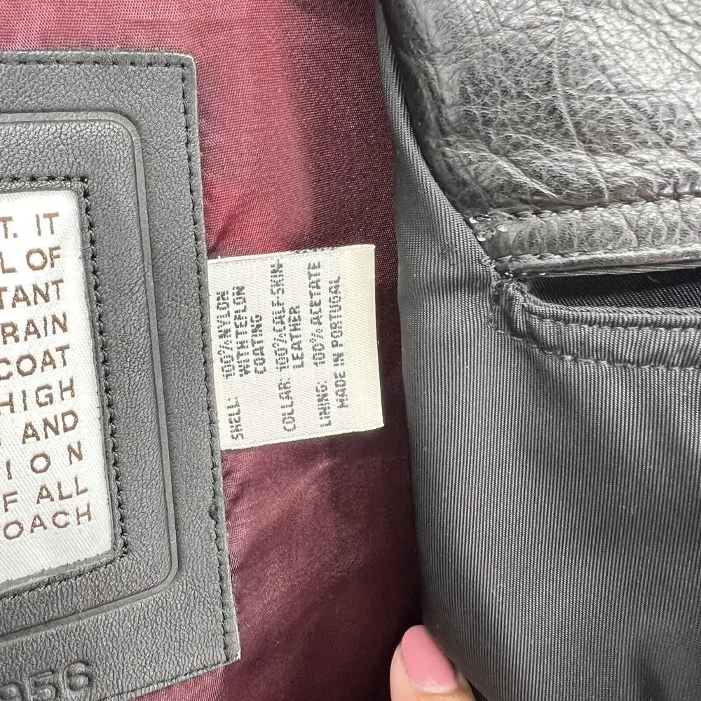 Coach Double Breasted‎ Nylon Black Rain Coat With Soft Leather Collar Womens M - Picture 4 of 9